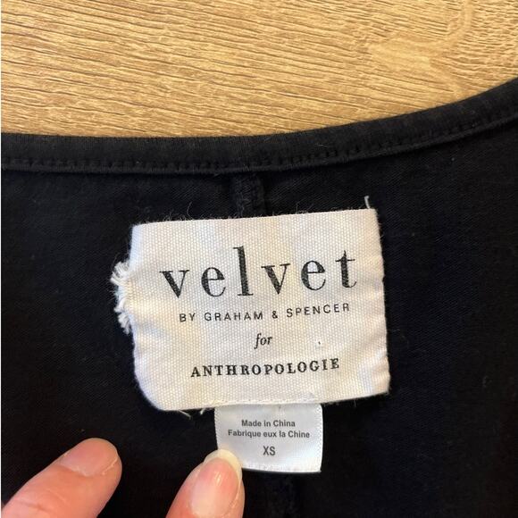 Velvet for Anthropologie Short Balloon Sleeve Mini Dress Size XS Black V-Neck - Picture 3 of 7